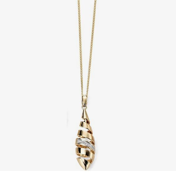 9ct Yellow Gold Spiral Drop Pendant with Diamond Detail 9ct Yellow Gold Spiral Drop Pendant with Diamond Detail