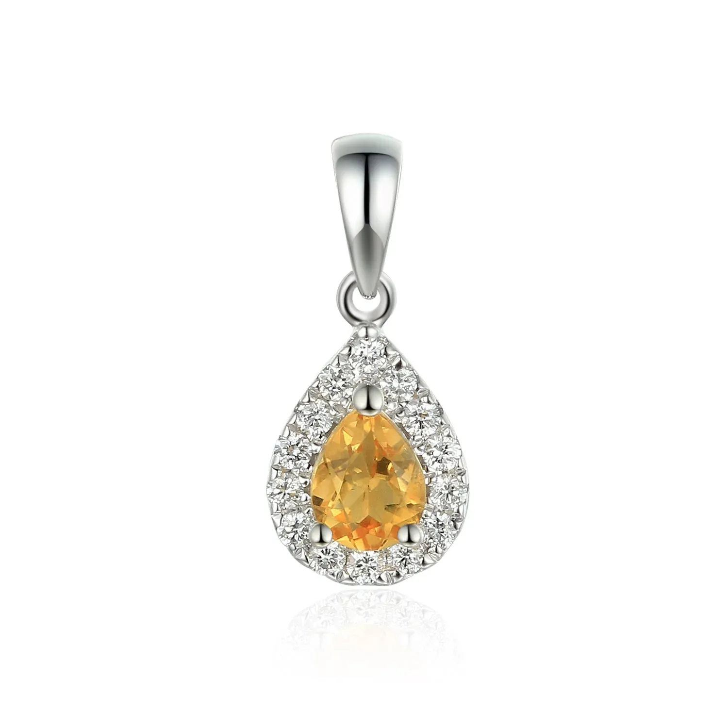 9ct White Gold November Birthstone Pear Shape Citrine & Diamond Cluster Pendant 9ct White Gold November Birthstone Pear Shape Citrine & Diamond Cluster Pendant, Metal: White Gold