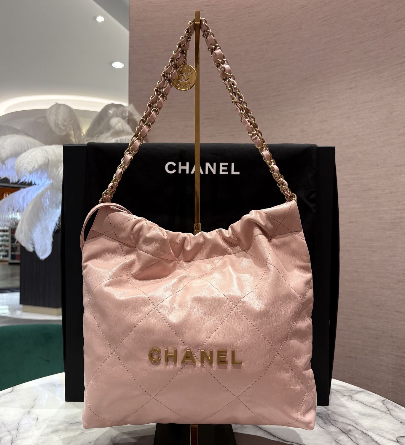 Pre-Owned Chanel 22 Small in Light Pink Goatskin Leather &amp; Gold-Tone Hardware