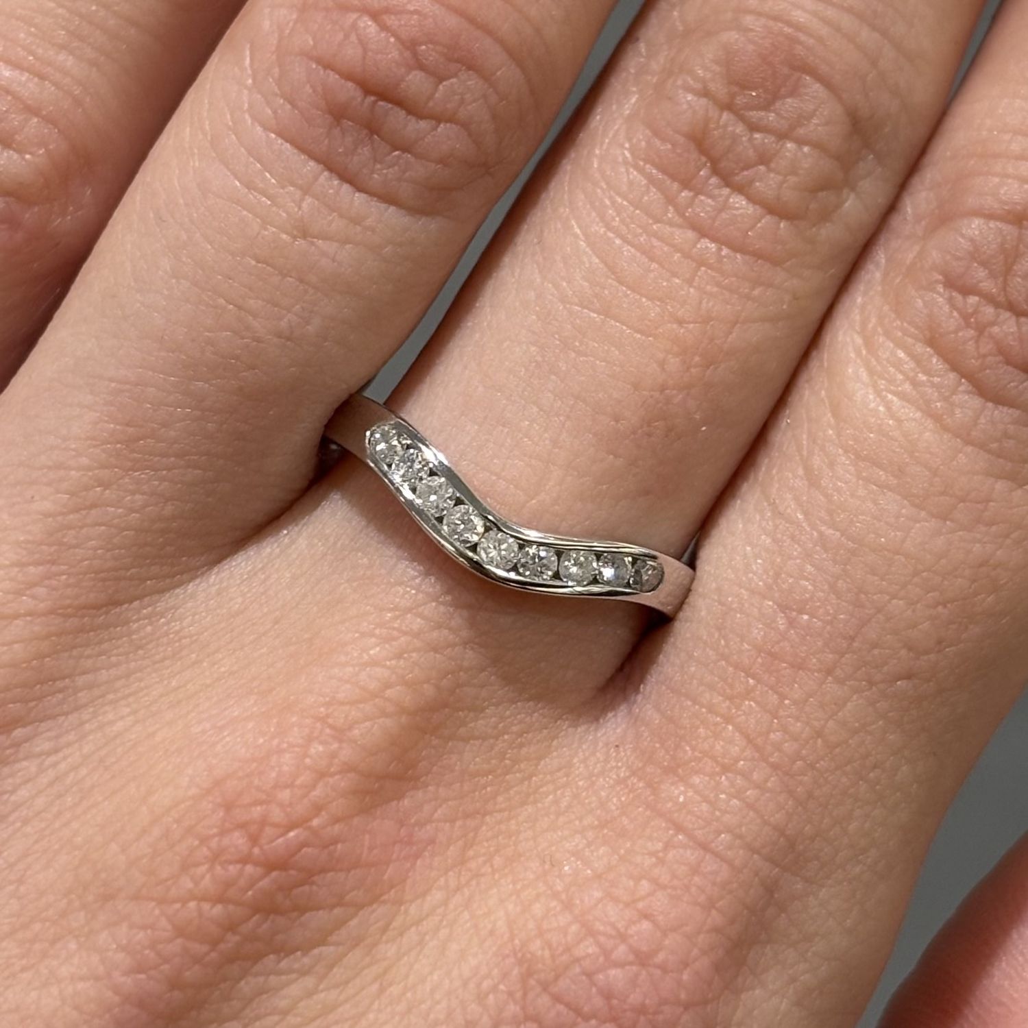 Pre-Owned 18ct White Gold 0.50ct Diamond Channel Set Wishbone Shaped 1/2 Eternity Ring Pre-Owned 18ct White Gold 0.50ct Diamond Channel Set Wishbone Shaped 1/2 Eternity Ring