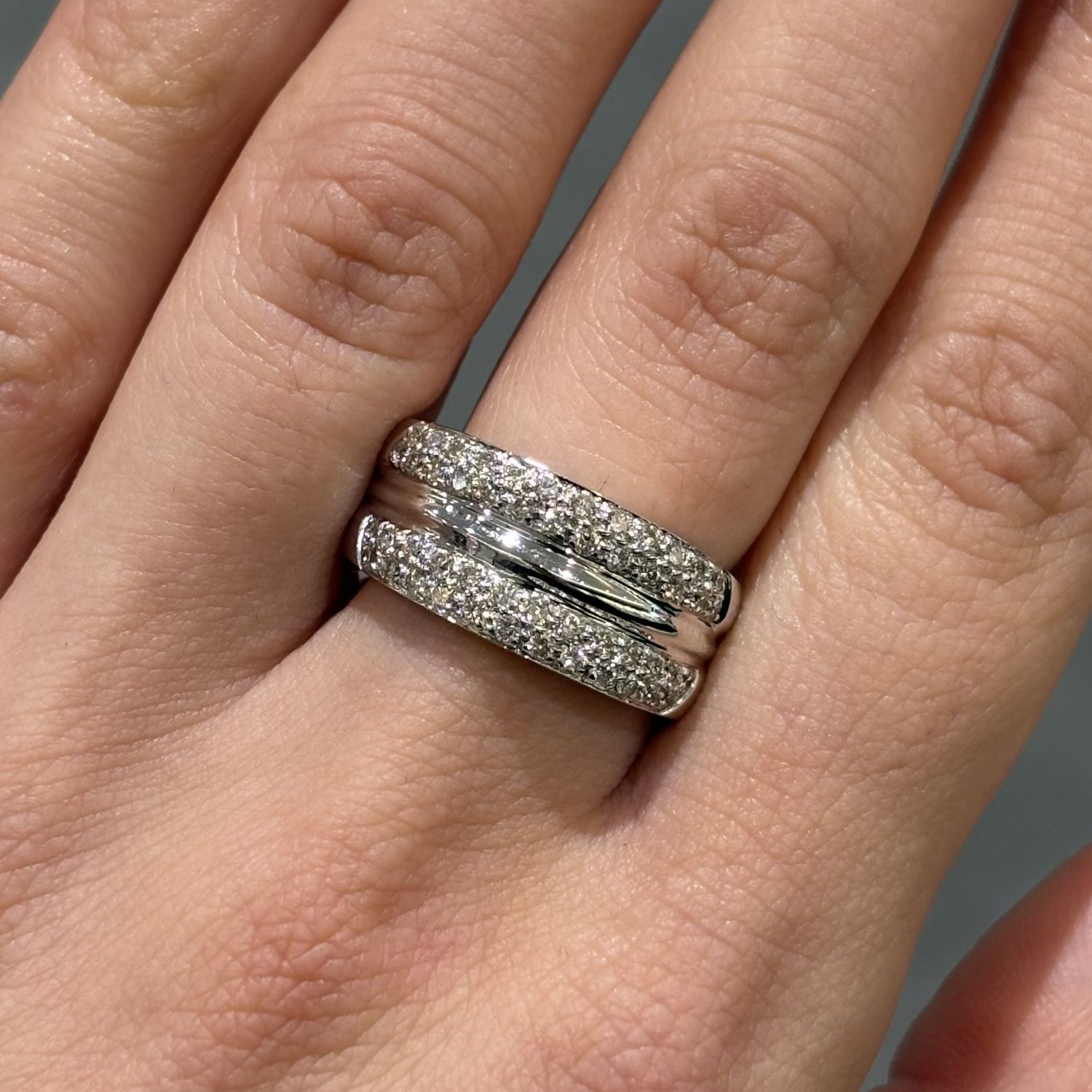 Pre-Owned 18ct White Gold 0.61ct Diamond Double Row Chunky 1/2 Eternity Ring