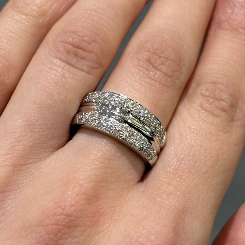 Pre-Owned 18ct White Gold 0.61ct Diamond Double Row Chunky 1/2 Eternity Ring