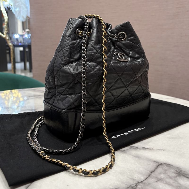 Pre-Owned Chanel Gabrielle Small Backpack, Black Calfskin, Multi Hardware
