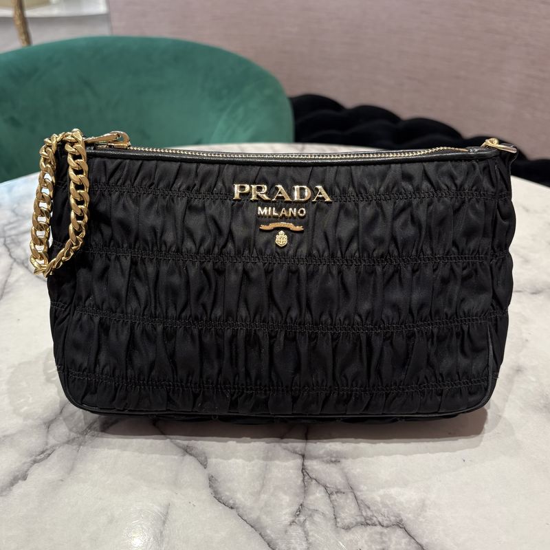 Pre-Owned Prada Milano Tessutto Nylon Ruched Black Bag