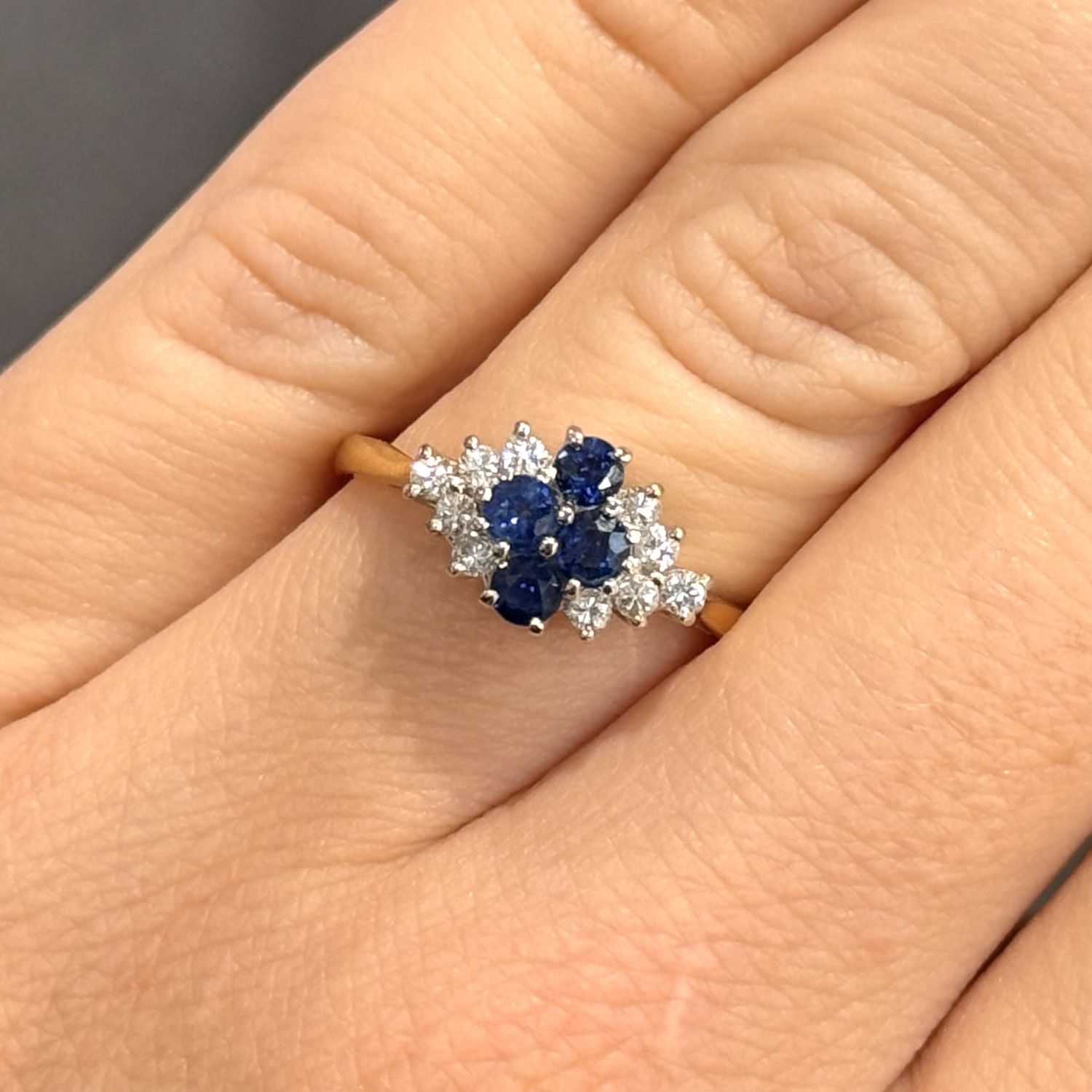 Pre-Owned 18ct Yellow Gold 0.36ct Sapphire &amp; 0.10ct Diamond Cluster Ring