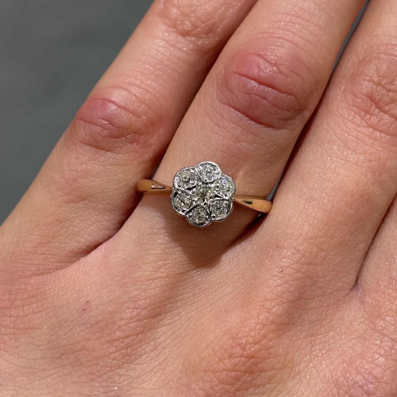 Pre-Owned Vintage Old Mine Cut 0.25ct Diamond Cluster Ring