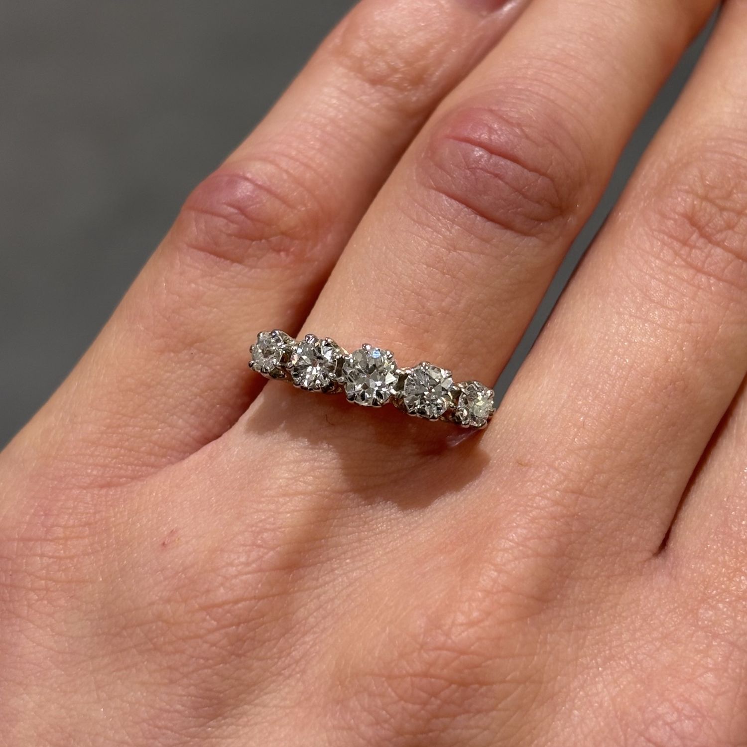 Pre-Owned Vintage 0.85ct Old Mine Cut 5 Stone Diamond Ring