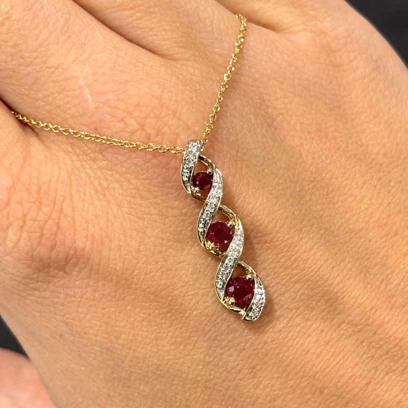 Pre-Owned 9ct Yellow Gold 0.57ct Ruby &amp; Diamond Drop Pendant