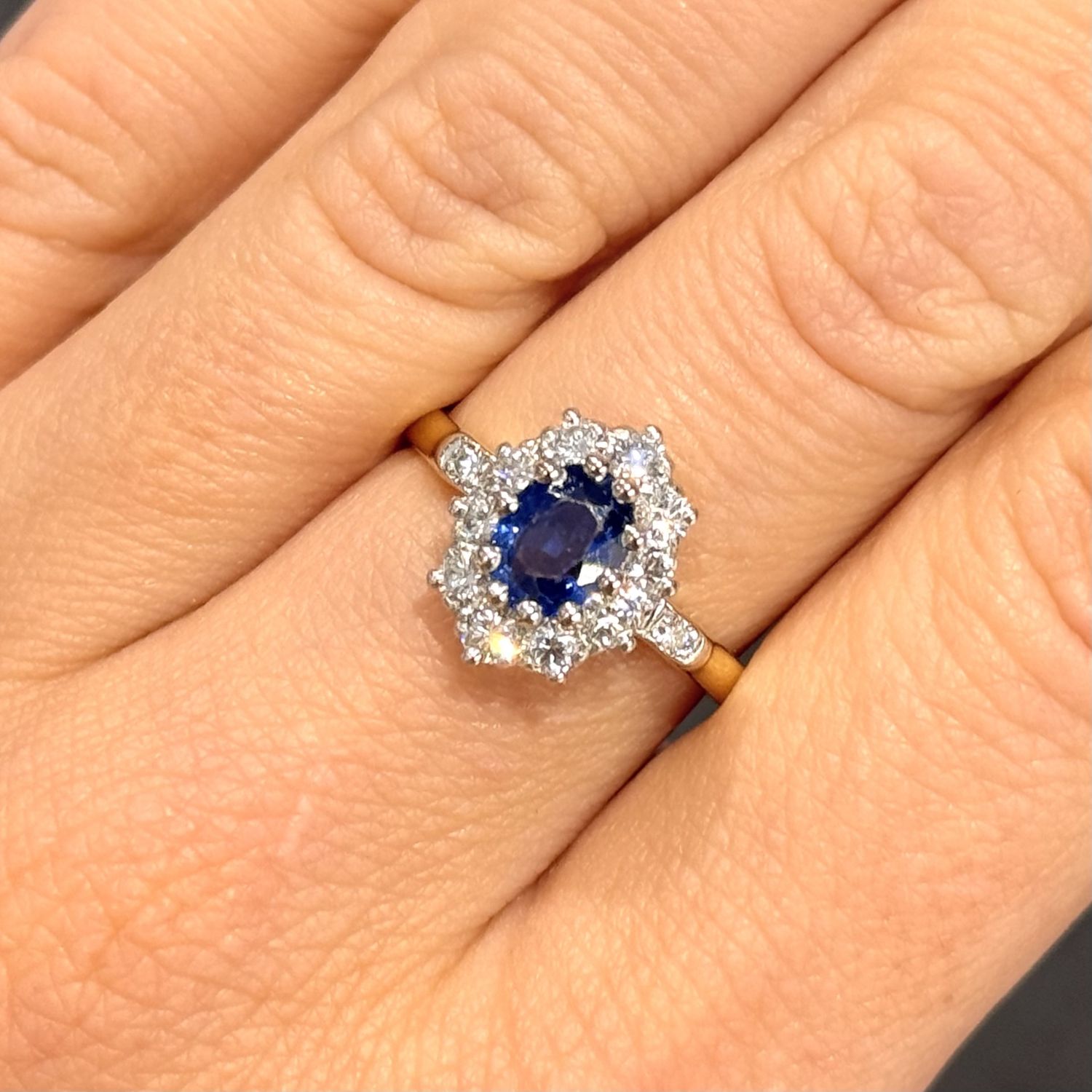 Pre-Owned 18ct Yellow Gold 0.80ct Sapphire &amp; 0.32ct Diamond Cluster Ring