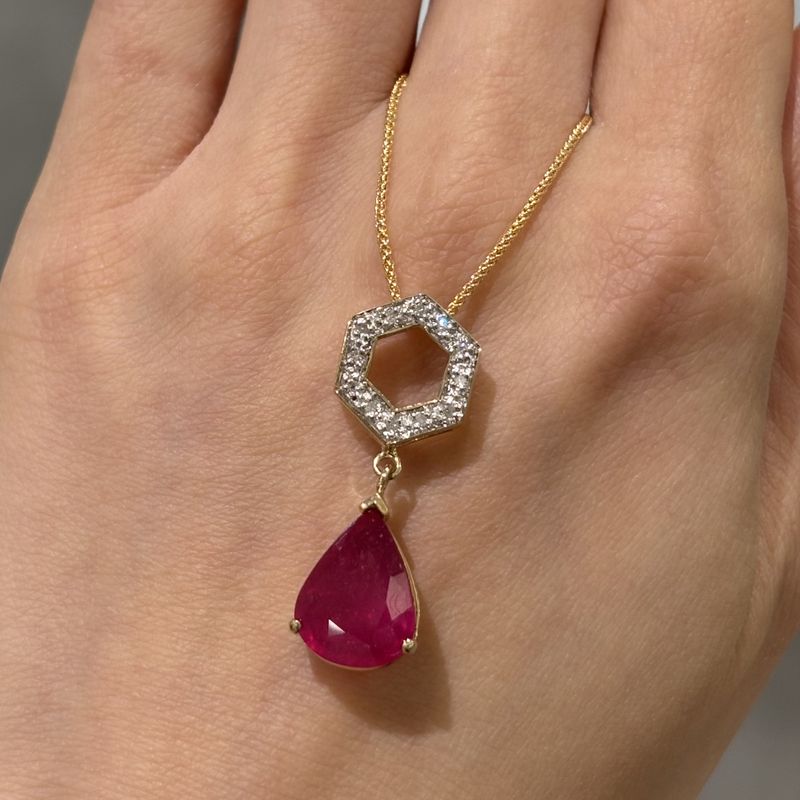 Pre-Owned 9ct Yellow Gold 4.50ct Pear Ruby &amp; Diamond Set Pendant