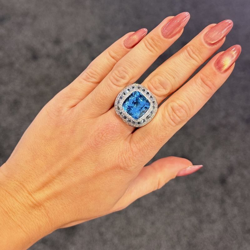 Pre-Owned 18ct White Gold 11.60ct Blue Topaz, 2.20ct Aquamarine & 0.60ct Diamond Cocktail Ring
