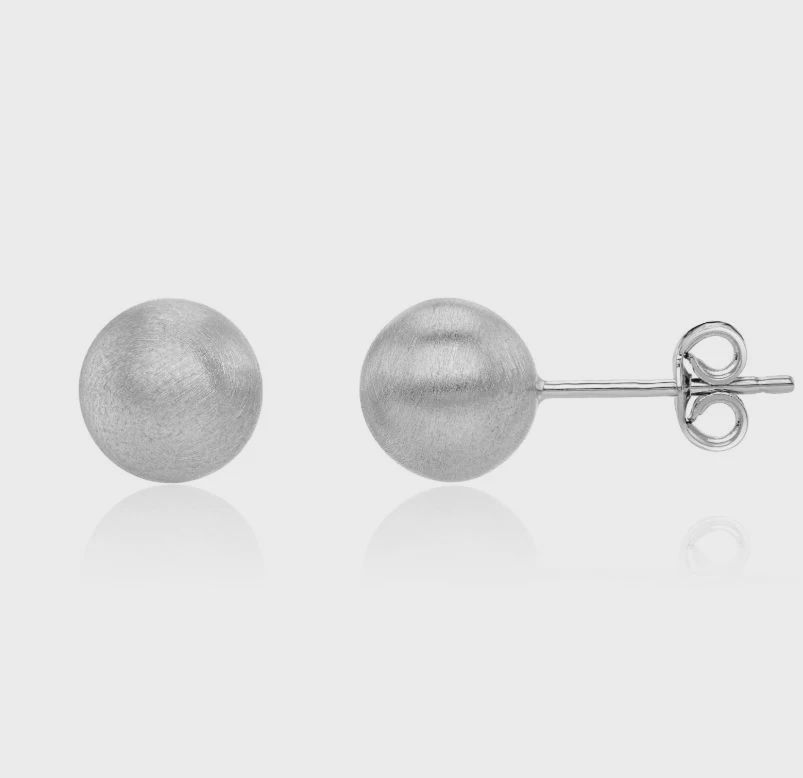 9ct White Gold Satin Ball Stud Earrings, 8mm 9ct White Gold Satin Ball Stud Earrings, 8mm