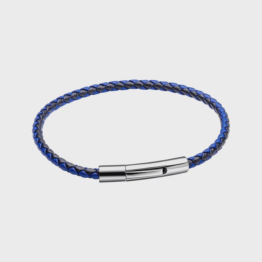 Smaller Fit Leather Woven Leather Bracelet Blue Smaller Fit Leather Woven Leather Bracelet Blue