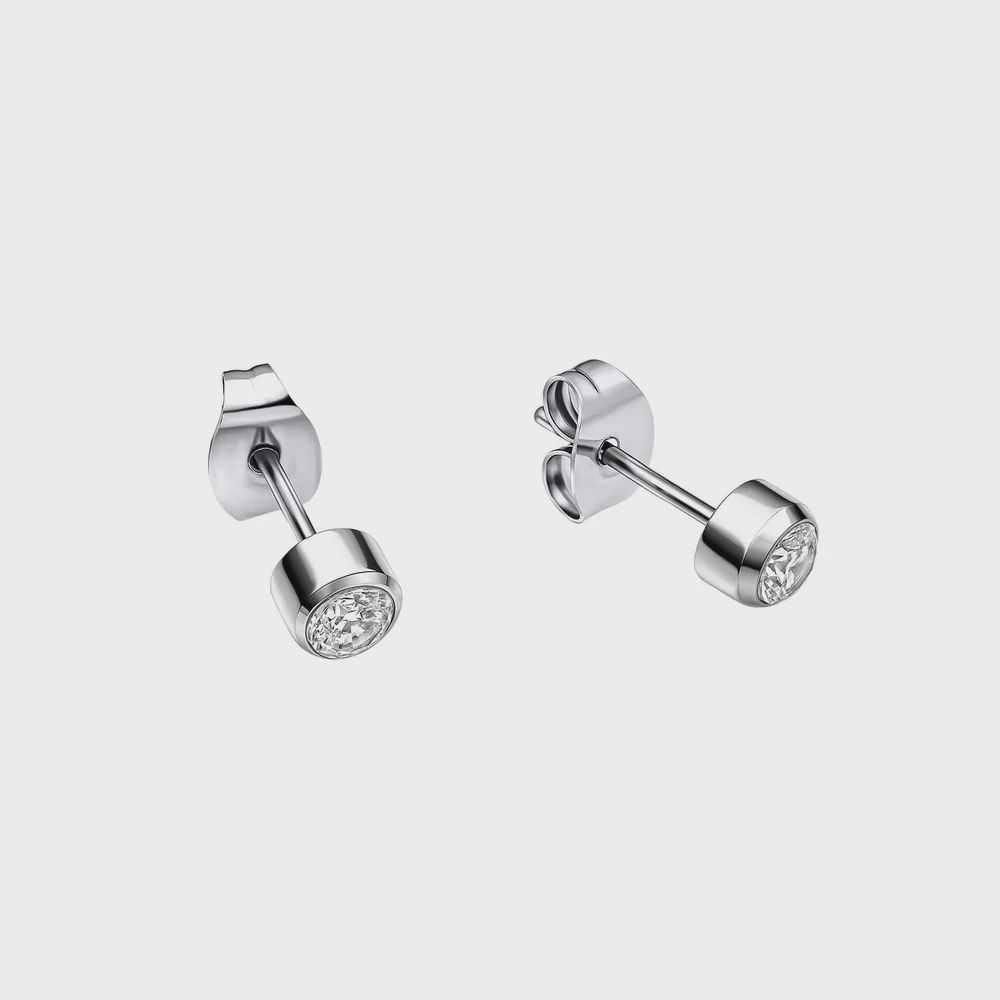Smaller Fit Stainless Steel Stud Earrings with CZ