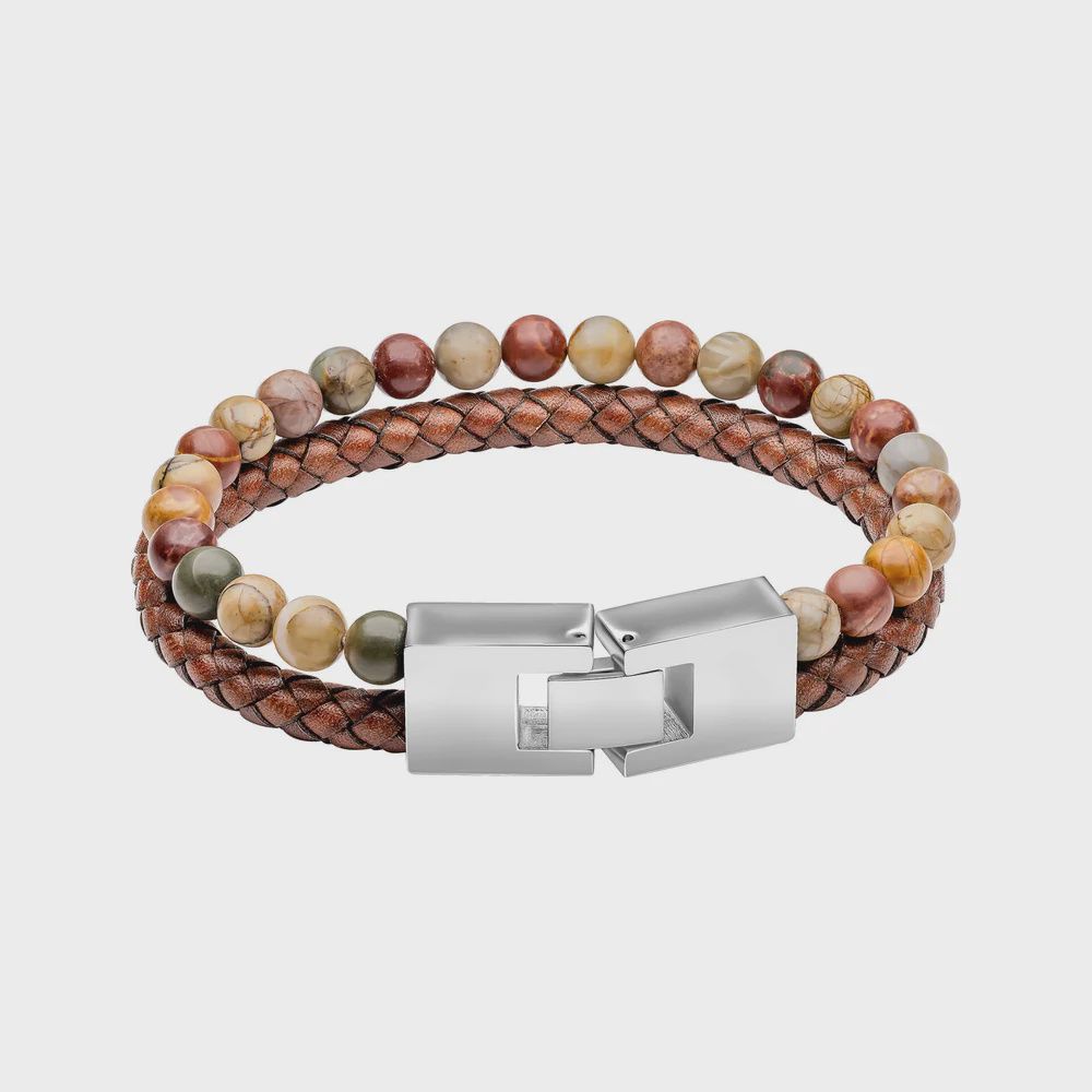 Brown Leather and Red Turquoise Stone Bracelet Brown Leather and Red Turquoise Stone Bracelet