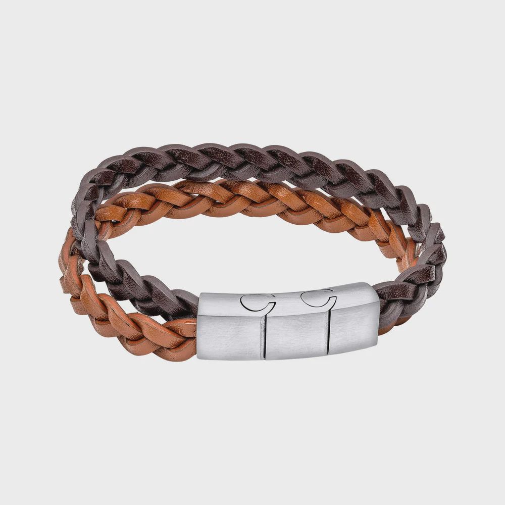 Double Braided Brown Leather Bracelet