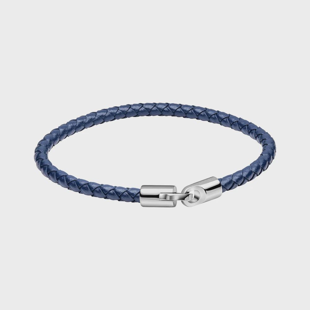 Braided Blue Leather and Hook Clasp Bracelet