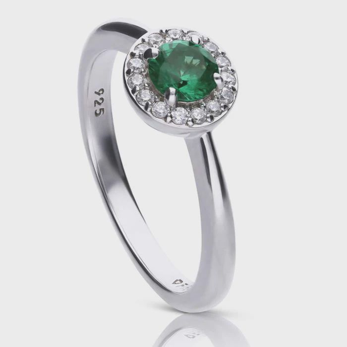 Silver Round Colour Zirconia Ring, Colour: Green