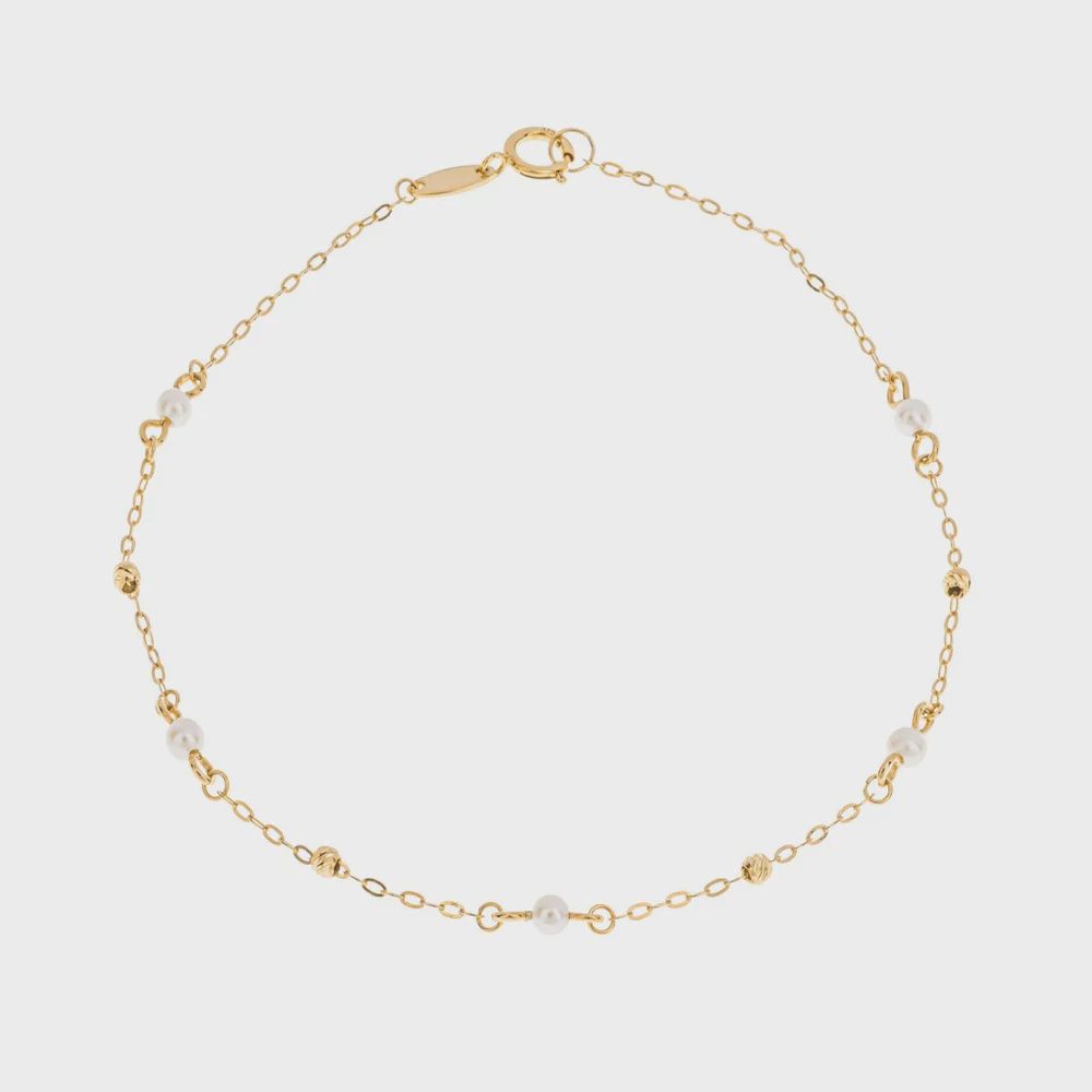 9ct Yellow Gold Trace Chain Station Bracelet with Freshwater Pearls