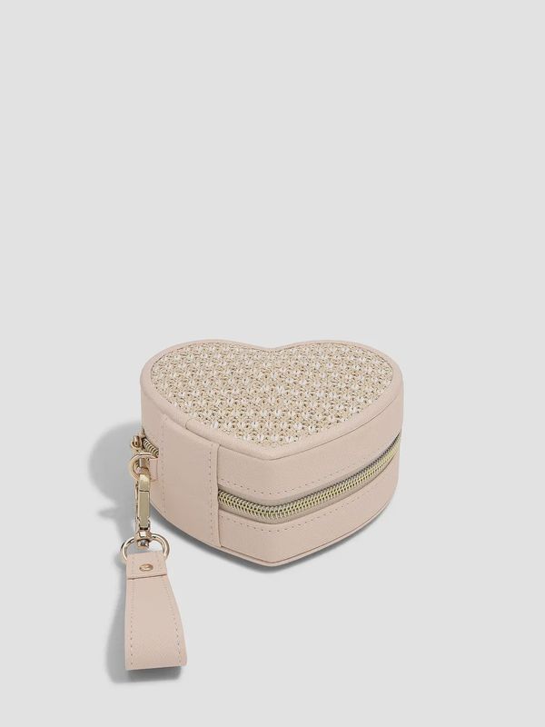 Blush Raffia Heart Travel Jewellery Box