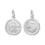 Silver St Christopher Double Sided Wavy Edge Round Pendant