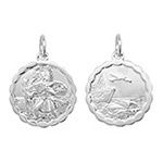Silver St Christopher Double Sided Wavy Edge Round Pndt