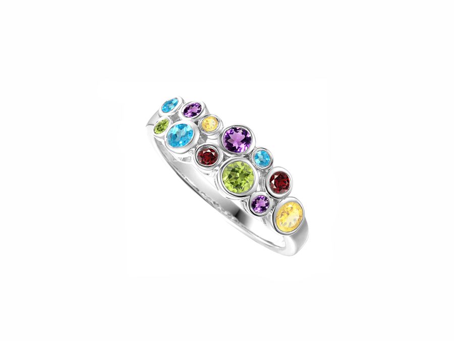 Sterling Silver Multi-Stone Rhapsody in Colour Bubble Ring Sterling Silver Multi-Stone Rhapsody in Colour Bubble Ring, Ring Size: K 1/2