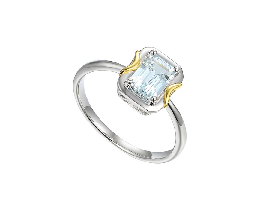 Sterling Silver Aquamarine Contour Ring Sterling Silver Aquamarine Contour Ring, Ring Size: N