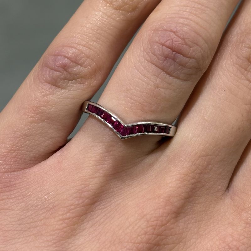 Pre-Owned 18ct White Gold 0.40ct Ruby Channel Set Wishbone Ring