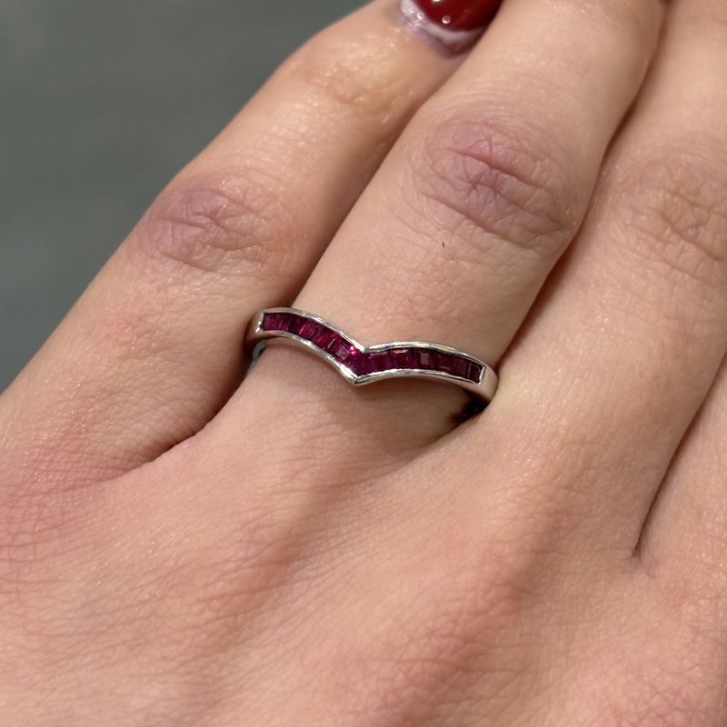 Pre-Owned 18ct White Gold 0.40ct Ruby Channel Set Wishbone Ring