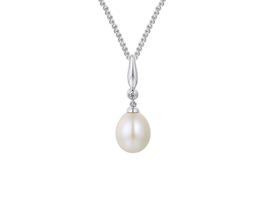 Sterling Silver Helios Freshwater Pearl & Cubic Zirconia Necklace Sterling Silver Helios Freshwater Pearl & Cubic Zirconia Necklace