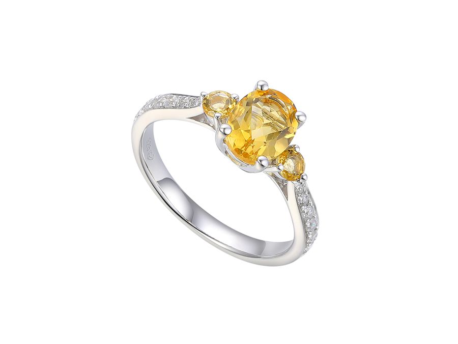 Sterling Silver Orange Citrine Content Ring Sterling Silver Orange Citrine Content Ring, Ring Size: N