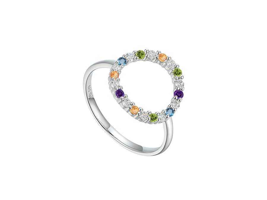 Sterling Silver Circle Of Colour Ring, Ring Size: N