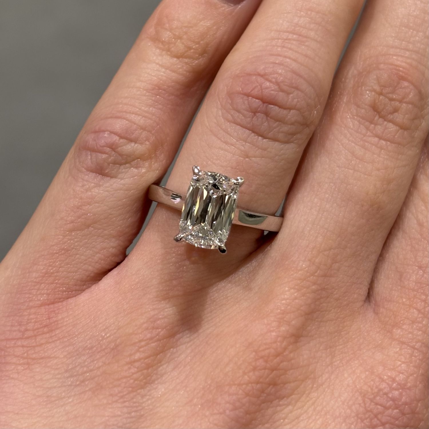 Platinum 2.57ct Criss Emerald Cut Lab Grown Diamond Solitaire Ring