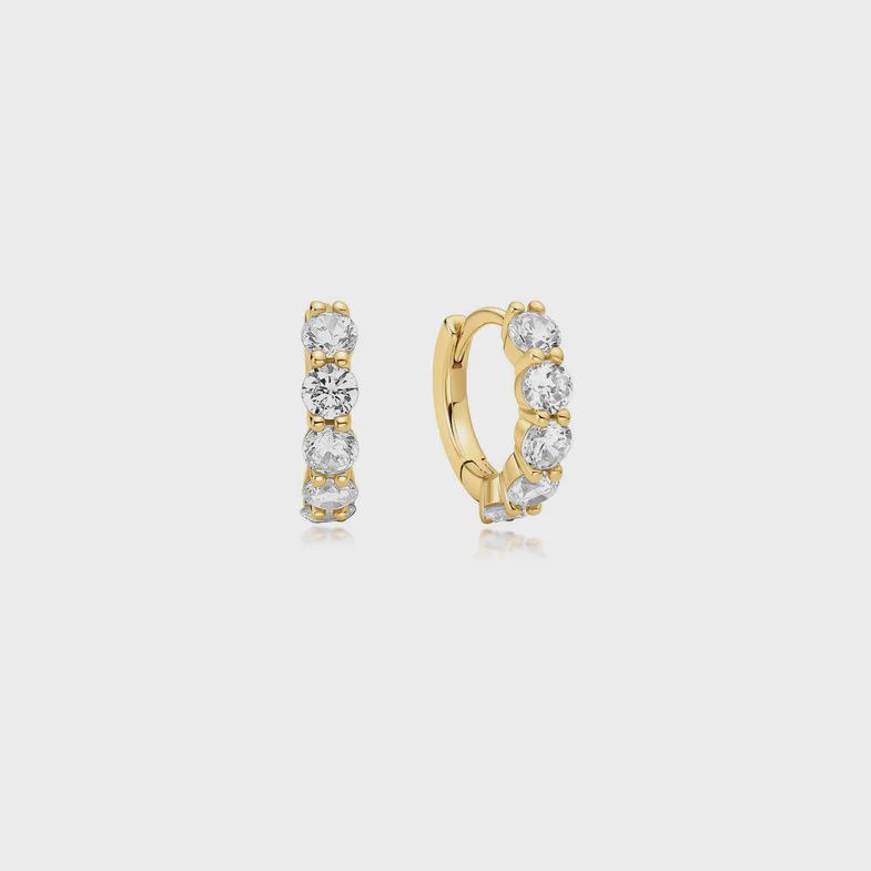 Quintet Sparkle Huggie Hoop Earrings, Colour: Gold Plated