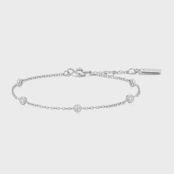 Silver Classic Bezel-Set Station Bracelet, Colour: Silver