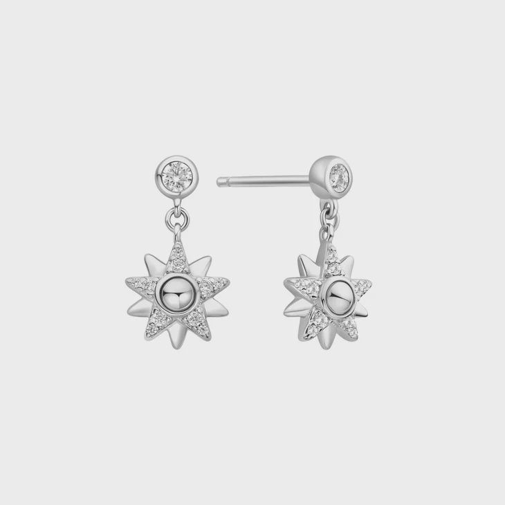 Silver Sunburst Dangle Stud Earrings Silver Sunburst Dangle Stud Earrings