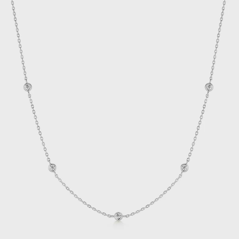 Silver Classic Bezel-Set Station Necklace, Colour: Silver