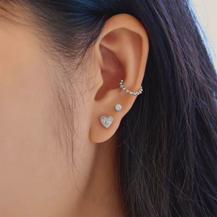Silver Pavé Heart Stud Earrings Zoom