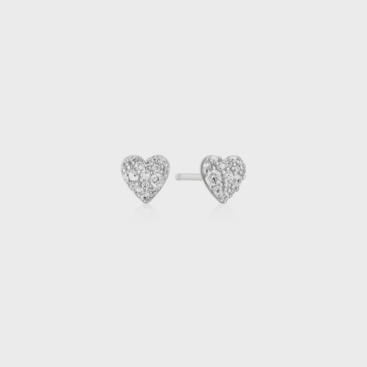 Silver Pavé Heart Stud Earrings Zoom Silver Pavé Heart Stud Earrings Zoom, Colour: Silver