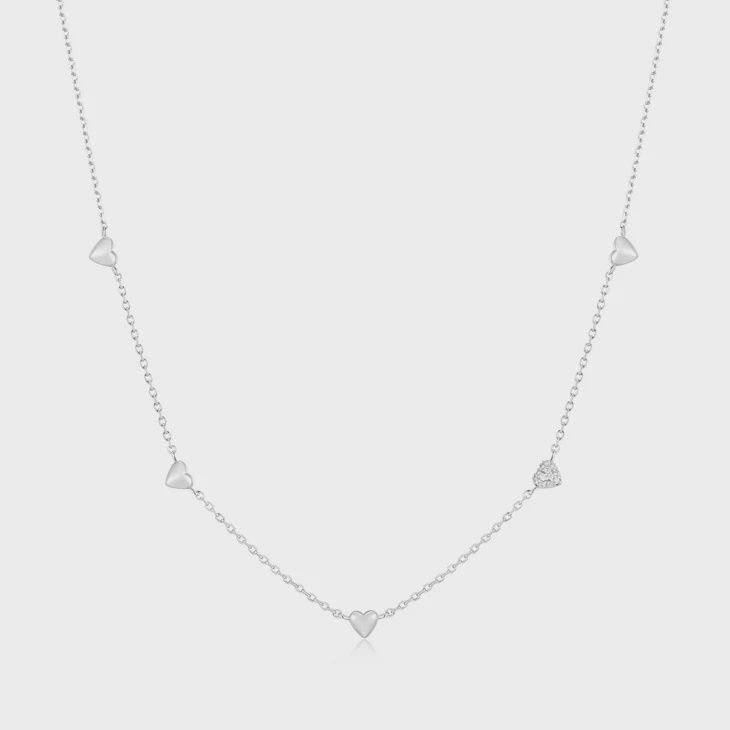 Silver Pavé Puffed Heart Station Necklace Silver Pavé Puffed Heart Station Necklace