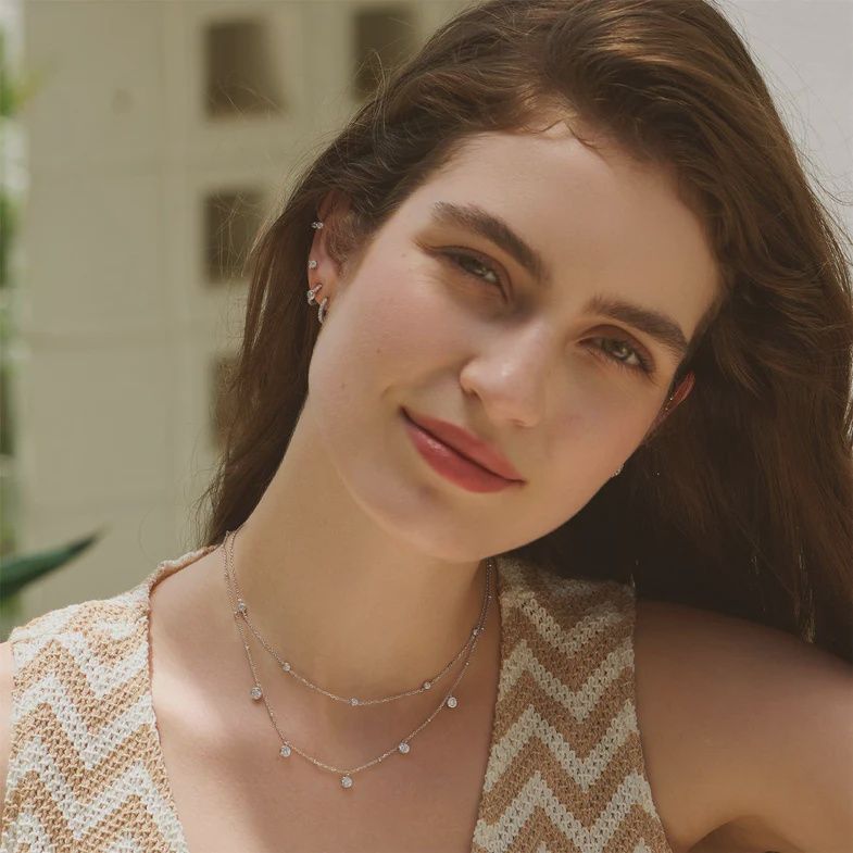 Silver Molten Bezel-Set Droplet Station Necklace