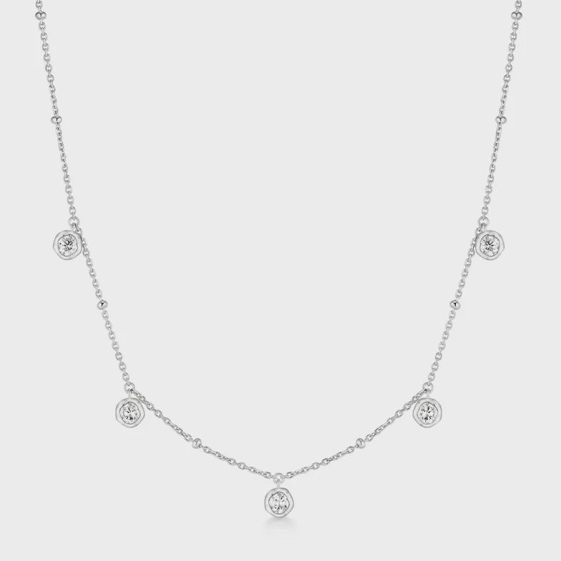 Silver Molten Bezel-Set Droplet Station Necklace