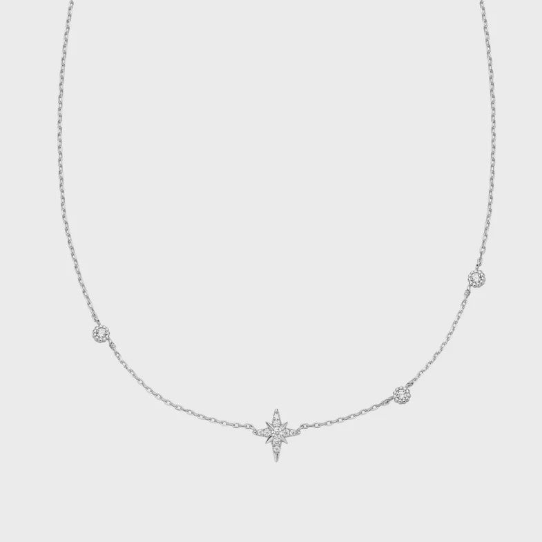 Eight-Pointed Star Cubic Zirconia Station Necklace
