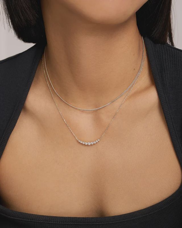Silver Graduated Bezel-Set Necklace