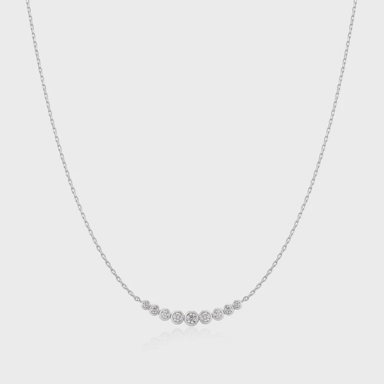 Silver Graduated Bezel-Set Necklace, Colour: Silver