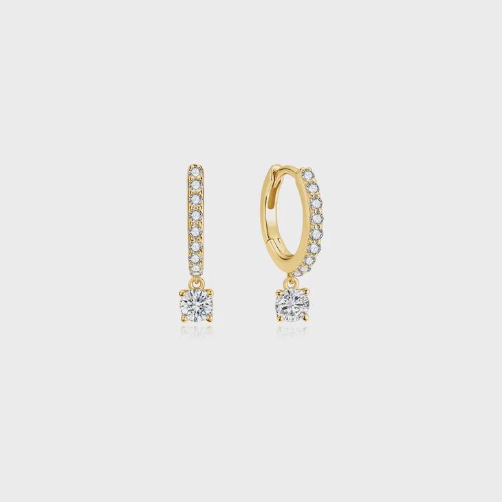 Dangling Sparkle Huggie Hoop Earrings, Colour: Gold Plated