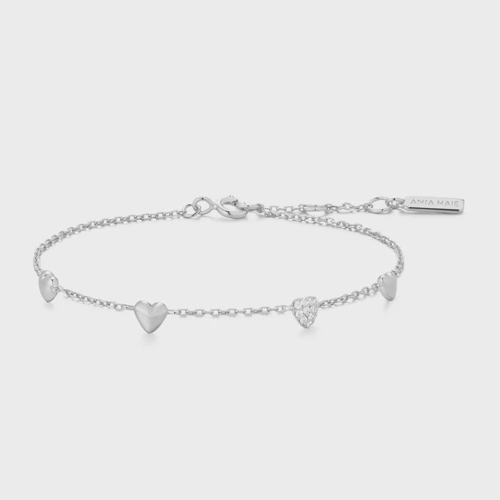 Silver Pavé Puffed Heart Station Bracelet