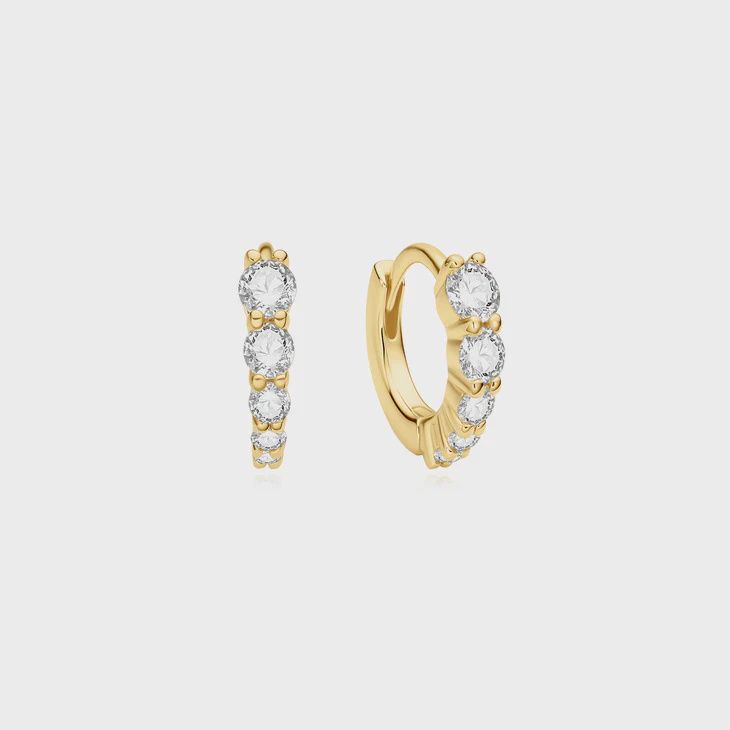 Graduated Sparkle Huggie Hoop Earrings, Colour: Gold Plated