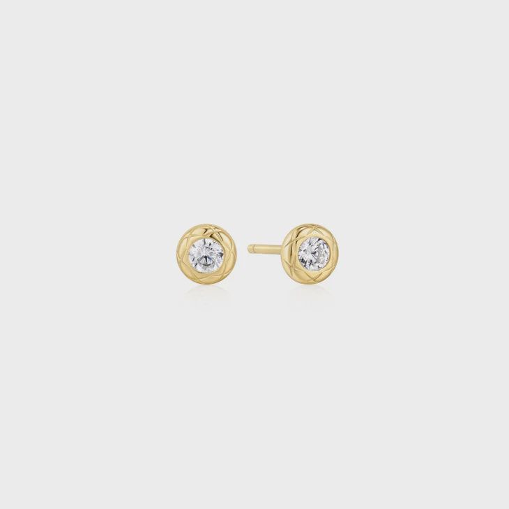 Silver Textured Bezel-Set Stud Earrings